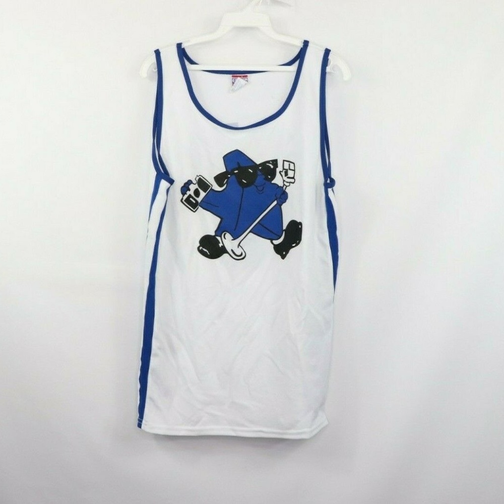 Vintage Star Trax #1 Basketball Jersey White Blue